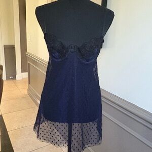 Victoria's Secret Blue Chemise with Sheer Mesh Overlay